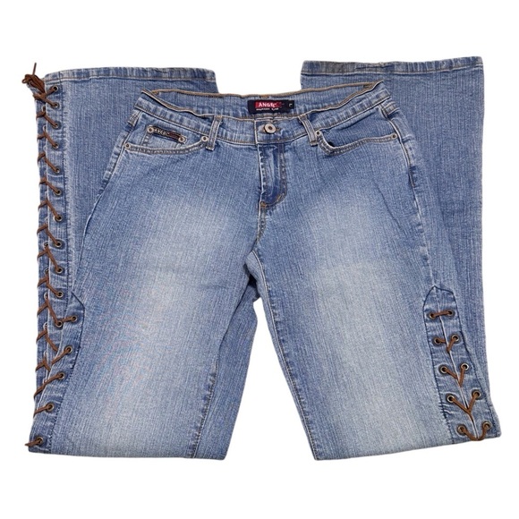 Angel Jeans Vintage Y2K MidRise Lace Up Flared Denim Made in USA Size 7 - Picture 2 of 15